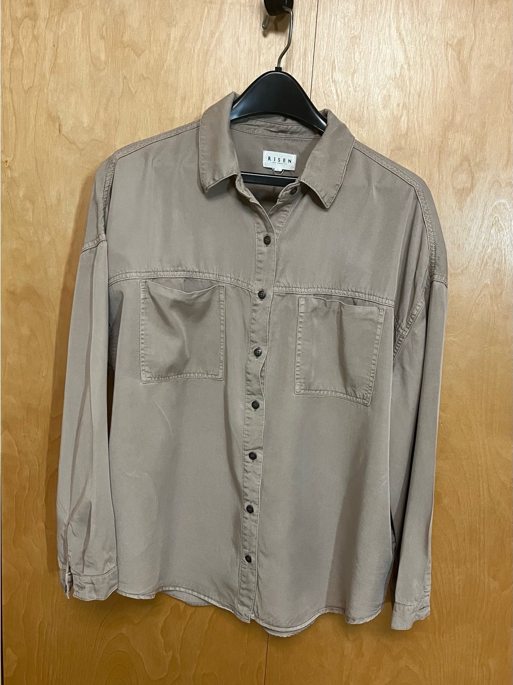RISEN Taupe Button-Front Shirt - Large